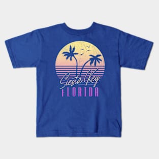 Siesta Key Florida Vintage Sunset Colors Palm Trees Kids T-Shirt